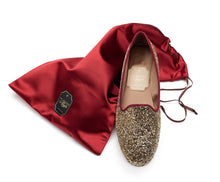 Carica l'immagine nel visualizzatore di Gallery, HOME SLIPPER DONNA - Glitter e Raso Oro/Rosso