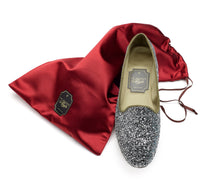 Carica l'immagine nel visualizzatore di Gallery, HOME SLIPPER DONNA - Glitter e Raso Argento/ Salvia