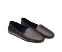 Carica l'immagine nel visualizzatore di Gallery, HOME SLIPPER DONNA - Pelle saffiano e Raso Testa di Moro/Blu