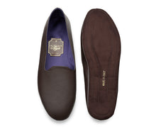 Carica l'immagine nel visualizzatore di Gallery, HOME SLIPPER DONNA - Pelle saffiano e Raso Testa di Moro/Blu