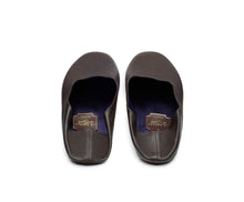 Carica l'immagine nel visualizzatore di Gallery, HOME SLIPPER DONNA - Pelle saffiano e Raso Testa di Moro/Blu