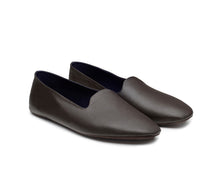 Carica l'immagine nel visualizzatore di Gallery, HOME SLIPPER UOMO - Pelle saffiano e Raso Testa di Moro/Blu