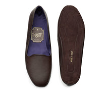 Carica l'immagine nel visualizzatore di Gallery, HOME SLIPPER UOMO - Pelle saffiano e Raso Testa di Moro/Blu