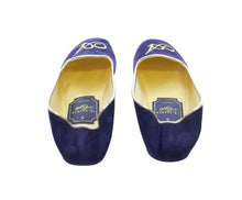 Carica l'immagine nel visualizzatore di Gallery, HOME SLIPPER DONNA - Camoscio / Raso - Blu / Cognac