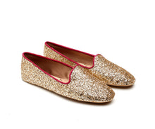 Carica l'immagine nel visualizzatore di Gallery, HOME SLIPPER DONNA - Glitter e Raso Oro/Rosso