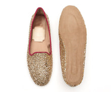 Carica l'immagine nel visualizzatore di Gallery, HOME SLIPPER DONNA - Glitter e Raso Oro/Rosso