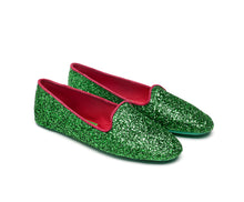 Carica l'immagine nel visualizzatore di Gallery, HOME SLIPPER DONNA - Glitter e Raso Verde/Rosso