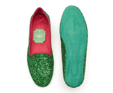 Carica l'immagine nel visualizzatore di Gallery, HOME SLIPPER DONNA - Glitter e Raso Verde/Rosso