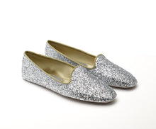 Carica l'immagine nel visualizzatore di Gallery, HOME SLIPPER DONNA - Glitter e Raso Argento/ Salvia