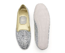 Carica l'immagine nel visualizzatore di Gallery, HOME SLIPPER DONNA - Glitter e Raso Argento/ Salvia