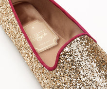 Carica l'immagine nel visualizzatore di Gallery, HOME SLIPPER DONNA - Glitter e Raso Oro/Rosso
